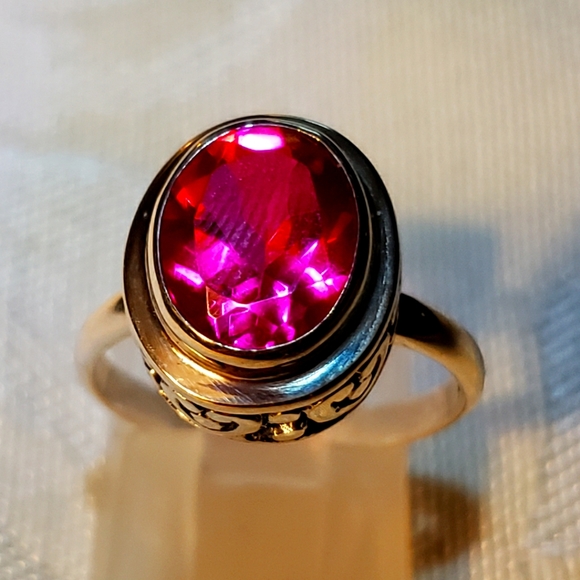 Bali Jewelry - Unique Bali Legacy Rubellite Quartz Ring in Sterling Silver 3.10ctw